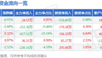 股票行情快报：大名城（600094）6月19日主力资金净买入34.53万元