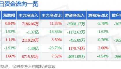 股票行情快报：利欧股份（002131）6月11日主力资金净买入7186.06万元