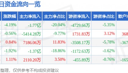 股票行情快报：利欧股份（002131）6月13日主力资金净卖出1.77亿元
