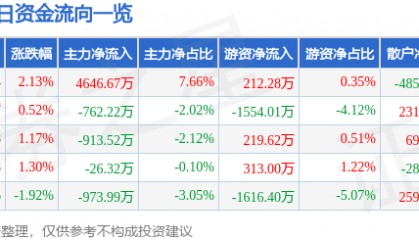 股票行情快报：康强电子（002119）8月20日主力资金净买入4646.67万元
