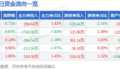 股票行情快报：康强电子（002119）7月31日主力资金净买入294.64万元