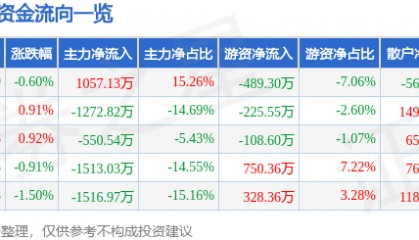 股票行情快报：大名城（600094）8月21日主力资金净买入1057.13万元
