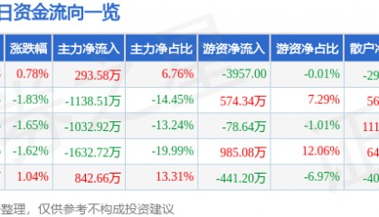 股票行情快报：亚宝药业（600351）3月5日主力资金净买入293.58万元