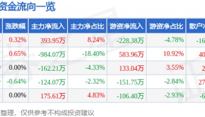 股票行情快报：大名城（600094）7月3日主力资金净买入393.95万元
