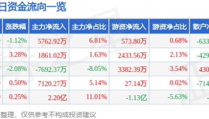 股票行情快报：中国太保（601601）8月21日主力资金净买入5762.92万元
