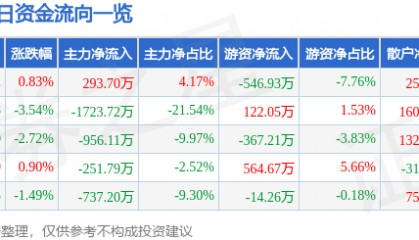 股票行情快报：湘邮科技（600476）9月4日主力资金净买入293.70万元