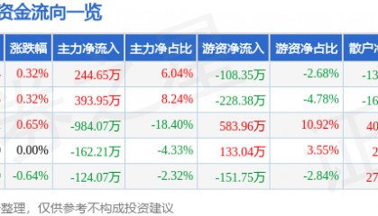 股票行情快报：大名城（600094）7月4日主力资金净买入244.65万元