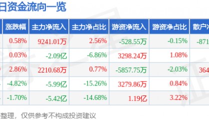股票行情快报：张江高科（600895）8月19日主力资金净买入9241.01万元