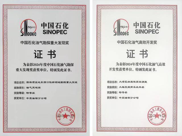 中原油田荣获中国石化两项油气勘探开发特等奖